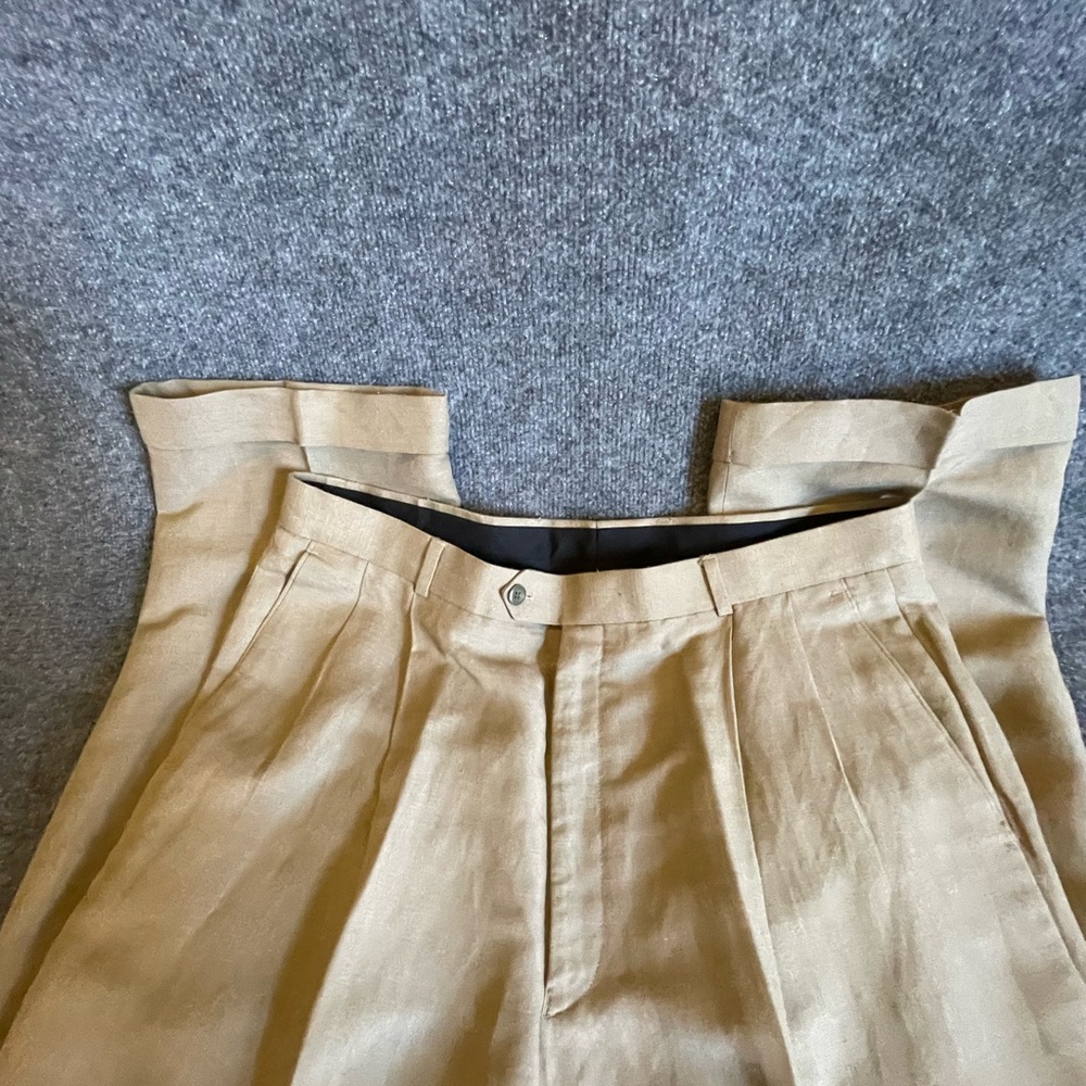 Braggi Louis Raphael crisp Tan Linen blend pleated Slacks 38x32